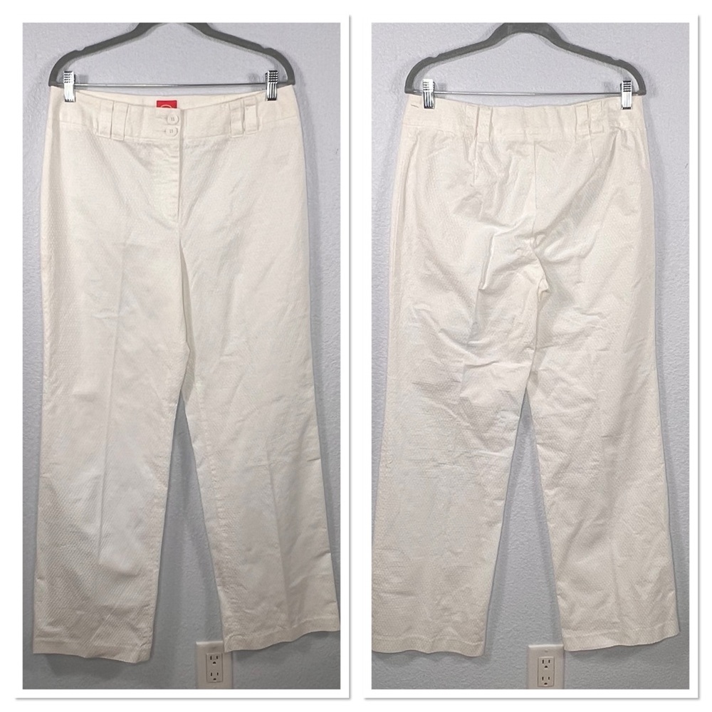 Oscar Women’s Textured Wide Leg Pants Sz 12 White Cotton Spandex Blend